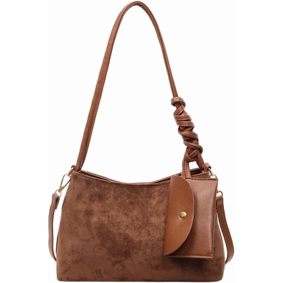 SPEKSEE Women Vintage Suede Shoulder Bag Retro Chic Single Shoulder Handbag with Mini Pouch Trendy Casual Tote