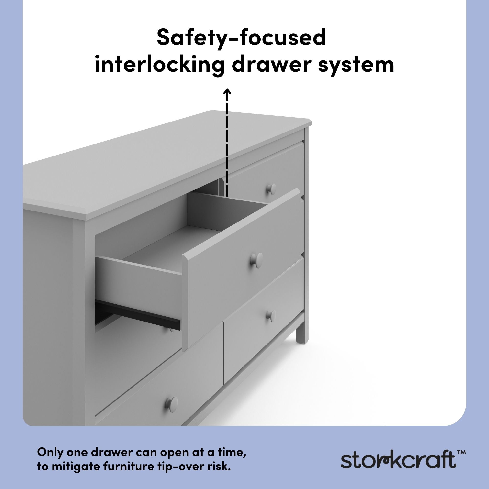 Storkcraft Alpine 6 Drawer Nursery Double Dresser, Pebble Gray