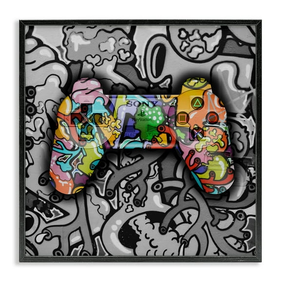 Stupell Industries Urban Patterned Controller Entertainment Painting Black Framed Art Print Wall Art, 12 x 12