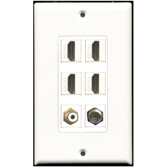 Ultra Spec Cables 4 Port HDMI 1 RCA 1 Coax Cable TV- F-Type Wall Plate DecorZ