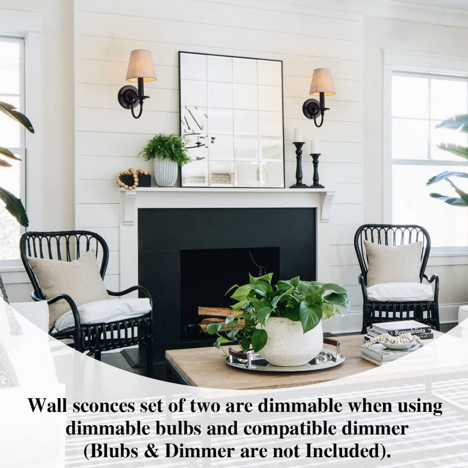 Black Wall Sconces Set of Two, Modern Candle Sconces Wall Lighting Industrial Wall Light Fixtures with Fabric Lampshade, Bedside Wall Lamps for Bedroom Living Room Hallway Entryway Porch
