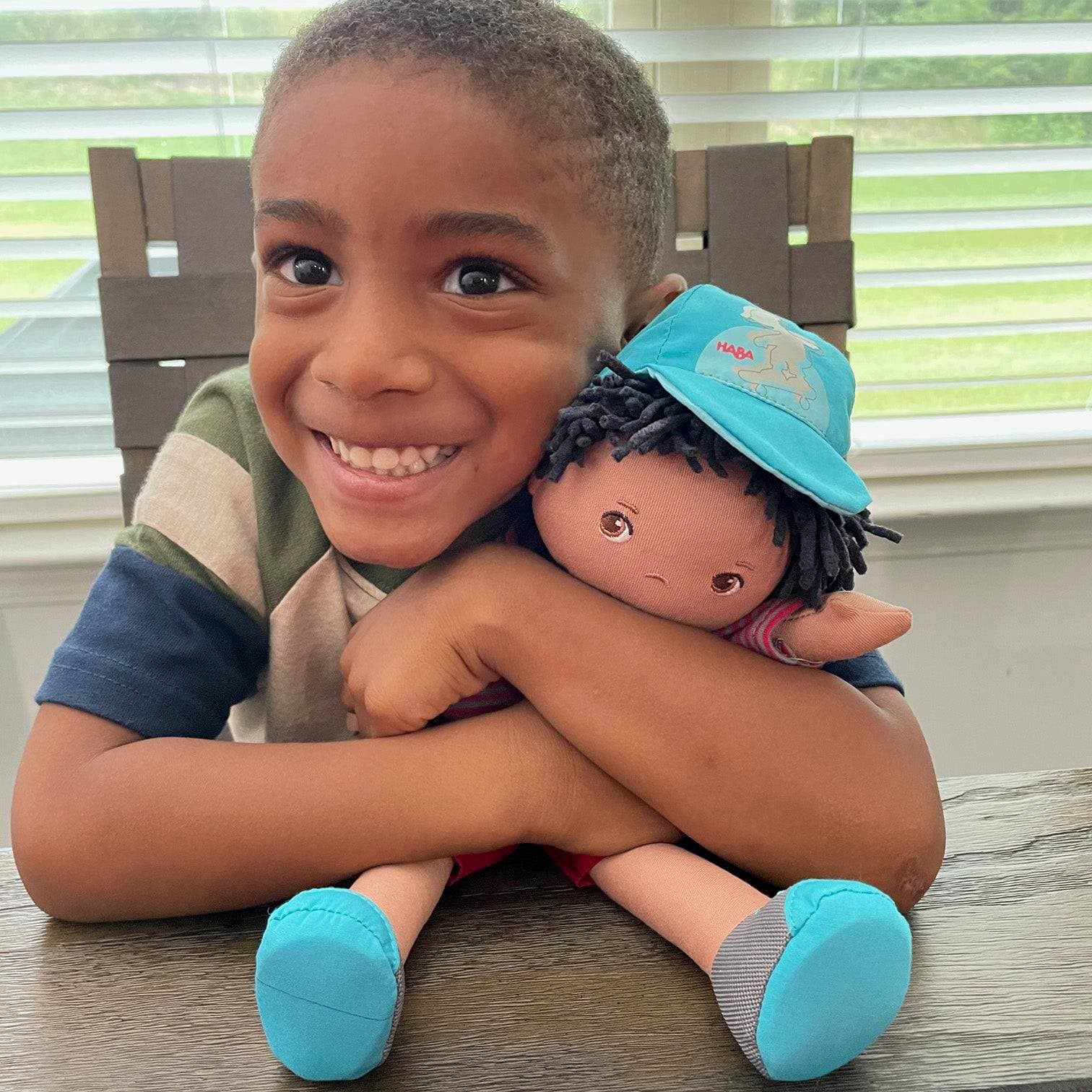 HABA William 12" Soft Doll - Black Baby Boy Doll (Machine Washable) Perfect Plush Toy for 18 Months & Up with Removable Clothing and Embroidered Face