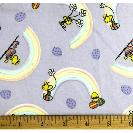 1/2 Yard - Peanuts Woodstock Rainbows & Easter Eggs on Lavender Cotton Fabric (Great for Quilting, Sewing, Craft Projects, Throw Pillows & More) 1/2 Yard X 44" Wide
