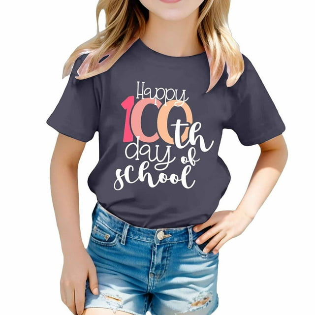 Hauts et Chemises pour Filles, T-Shirt à Manches Courtes Imprimé Col Rond pour Enfants avec Uvre d'Art et Tissu Confortable