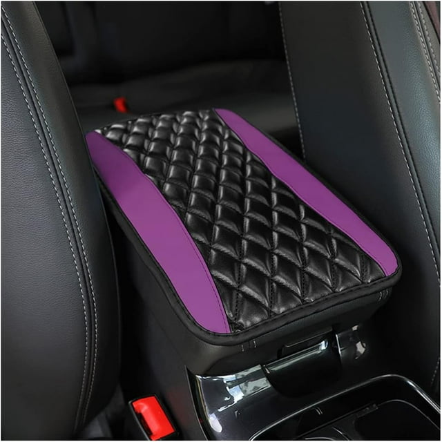 HUGFEGWE Car Center Console Cushion Pad, Universal Leather Waterproof Armrest Seat Box Cover Protector,Comfortable Car Decor Accessories Fit for Most Cars, Vehicles, SUVs (Purple) AZ824-16147