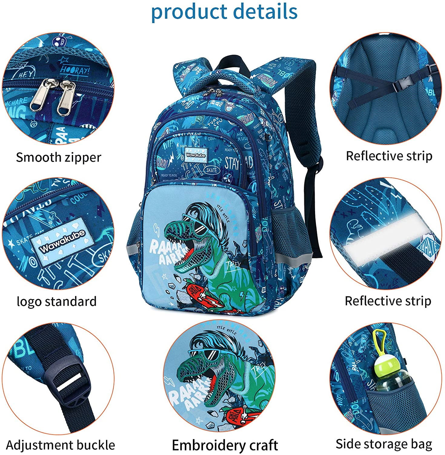 Topboutique Backpack for Kids, Boys Preschool Backpack with Lunch Box Toddler Kindergarten School Bookbag Set ( Dino-Navy Blue)Three-Piece Suit, Kids