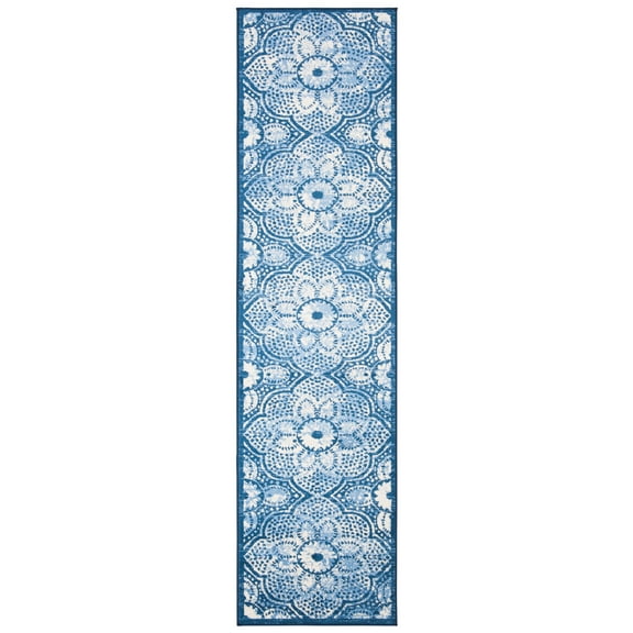 SAFAVIEH Martha Stewart Brentwood Nazca Floral Runner Rug, Navy/Creme, 2' x 10'