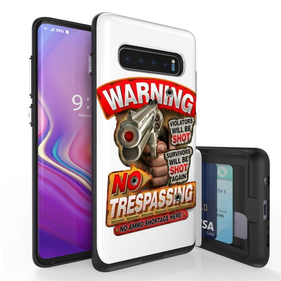 Galaxy S10  Case, Duo Shield Slim Wallet Case   Dual Layer Card Holder For Samsung Galaxy S10  [NOT S10 OR S10e] (Released 2019) Warning No Trespassing