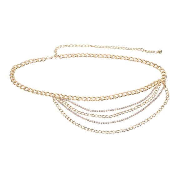 Waist Chain Belts, 43.3 Inch Length Gold Rhinestone Belt for Women with Black Drawstring Bag Women Belts Outfits Jeans Dress