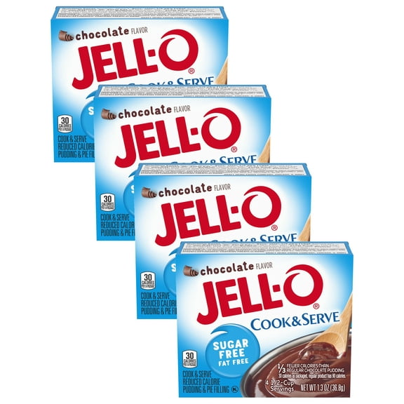 Jell-O Sugar Free Chocolate Cook and Serve Pudding Mix, 1.3 oz Box (Pack-4)