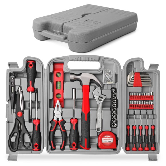 Hi-Spec 54pc Red Household Tool Kit – Essential DIY Hand Tool Set with Toolbox for Home, Garage, Office, Basic Repairs, First Apartment, New Home & Everyd