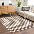 thumbnail image 5 of BoutiqueRugs Canika Modern Checkered Shag Rug - High Pile Fluffy Shaggy Carpet for Hallway, Nursery, Playroom, Girls Boys Room - Machine Washable - Peach, Dark Brown - 2' x 2'11", 5 of 11