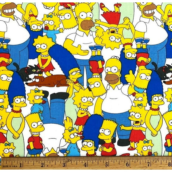 1 Fat Quarter - Simpsons Family Homer Marge Bart & Lisa Simpson Cotton Fabric - 21" X 18"