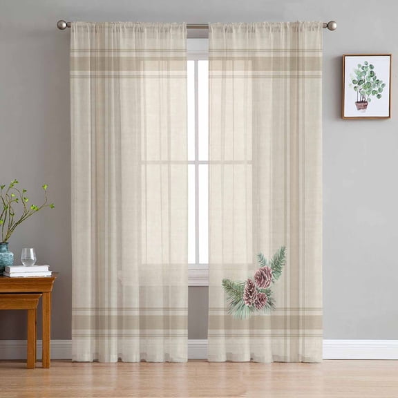 ERUNPONLY Christmas Sheer Curtains 96 Inch Length 2 Panels Set, Winter Xmas Farmhouse Pine Cone Branches Voile Window Treatment Sheer Long Curtains Drapes for Bedroom/Living Room/Kitchen 52"x96"x2