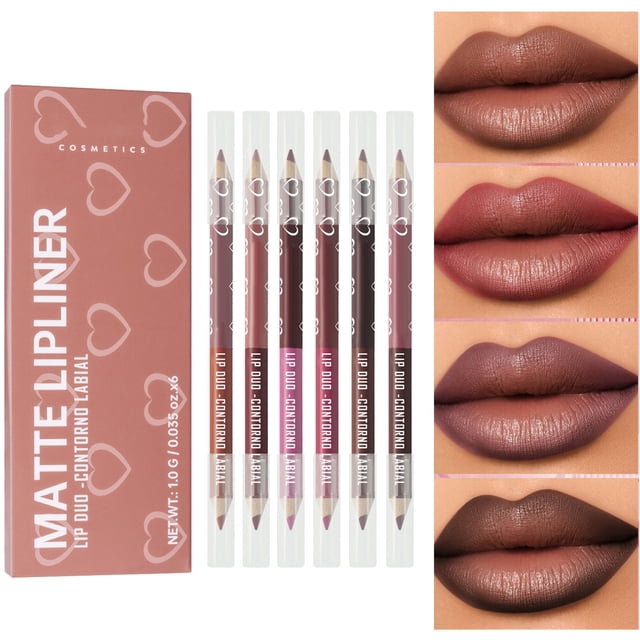 Double Headed Two Color Wooden Lip Liner 6 Pack Long Lasting Easy To Color Non Stick Cup Liner,Red Lip Liner