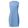 thumbnail image 4 of Sakmal Sleeveless Shirt dresses for Women 2025 Midi Crew Neck Blue Dresses ,Sizes S-2XL, 4 of 5