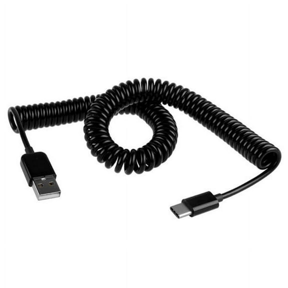 Coiled USB Cable for Kyocera DuraXV Extreme -- Type-C Charger Cord USB-C Power Wire Sync Black compatible with Kyocera DuraXV Extreme Flip Phone