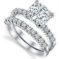 thumbnail image 2 of Gems Jewels Women's 2.87 Ct Cushion Cut White Diamond Wedding Engagement Thanksgiving Christmas Bridal Ring Set 14K White Gold Plated 925 Sterling Silver -9, 2 of 3