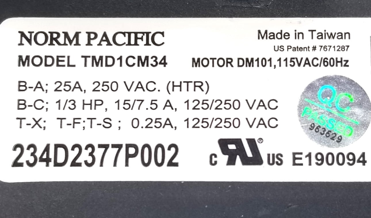 Pre-Owned OEM Replacement for GE Dryer Timer 234D2377P002