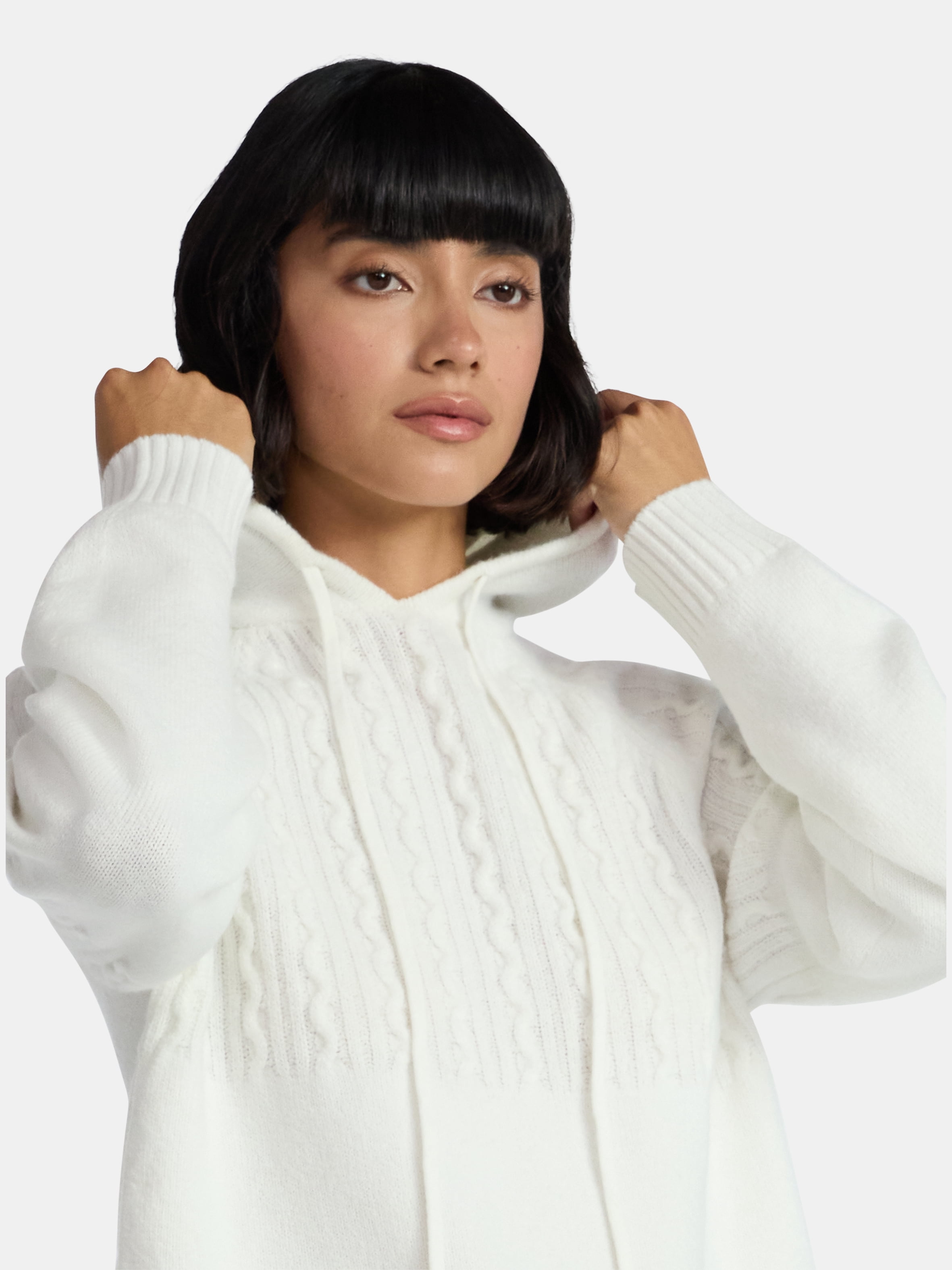 Time and Tru Women's Cable Knit Hoodie Sweater and Pants Set, 2-Piece, Sizes XS-XXXL