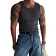 thumbnail image 3 of Men'S Ribbed Knit Form-Fitting Workout Wide Shoulder Tank Top Carbon Gray XXXL, 3 of 8