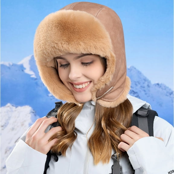 absanyy Women's Khaki Trapper Hat - Faux Fur Lined, Waterproof, Adjustable Ear Flaps, One Size Fits Most, Warm for Winter Outdoor & Daily Commuting