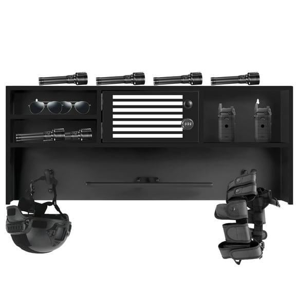 Tactical Duty Gear Rack Decor, Police Gear Rack, Body Armor Stand, Black, Powder Coated Wall Mounted with Hooks, 140 LBS Capacity for Police Academy Graduation Gift