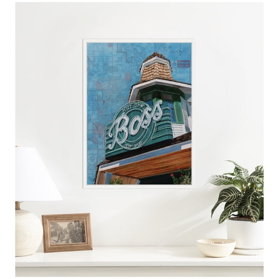 Kate and Laurel Framed Canvas Wall Art Print The Boss by Krista V. Allenstein, 18 x 24 Sylvie White Frame, Vintage, Architecture Art for Wall Decor