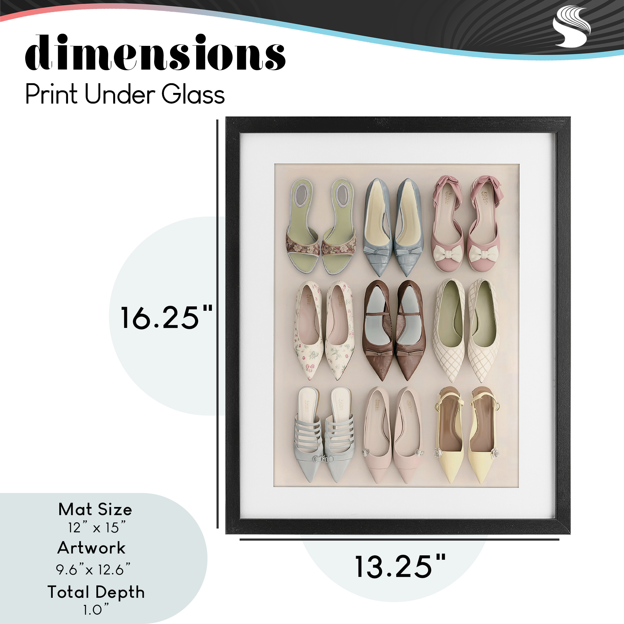 Beatrice's Closet Shoes Black Framed Print Under Glass, design by Annabelle Hall