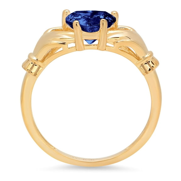 1.06 ct Heart Cut Simulated Tanzanite Claddagh Engagement Ring for Women in 14K Yellow Gold