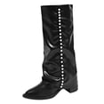 thumbnail image 2 of Gamivast Boots for Women Studded Faux Leather Knee High Boots Slouch Shaft Round Toe Low Heel Tall Boots for Outdoor Party Travel Casual Footwear Black 37, 2 of 7