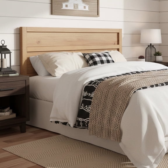 LiviNest Modern Wood Queen Headboard: 1 Horizontal Slat Design for Bedroom - Kiln-Dried Solid & Engineered Wood Frame - Medium Brown Finish for Apartment & Guest Room