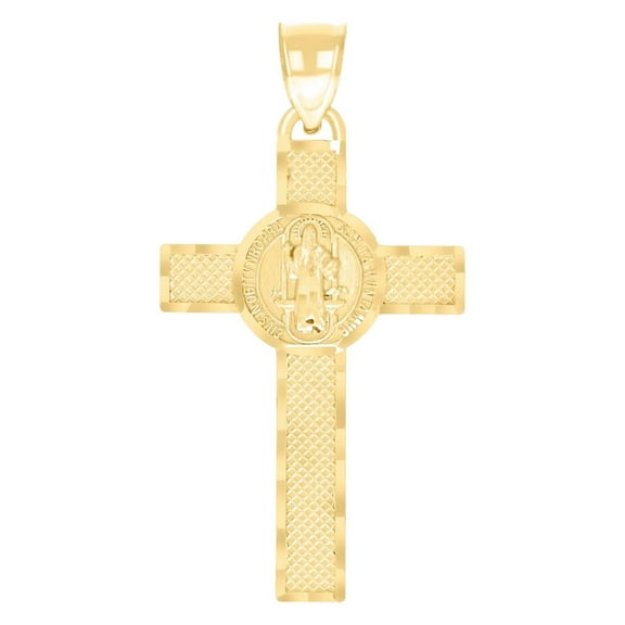10k Yellow Gold Mens St. Benedict Cross Religious Charm Pendant 44.5x23.7mm Wide Necklace for Men