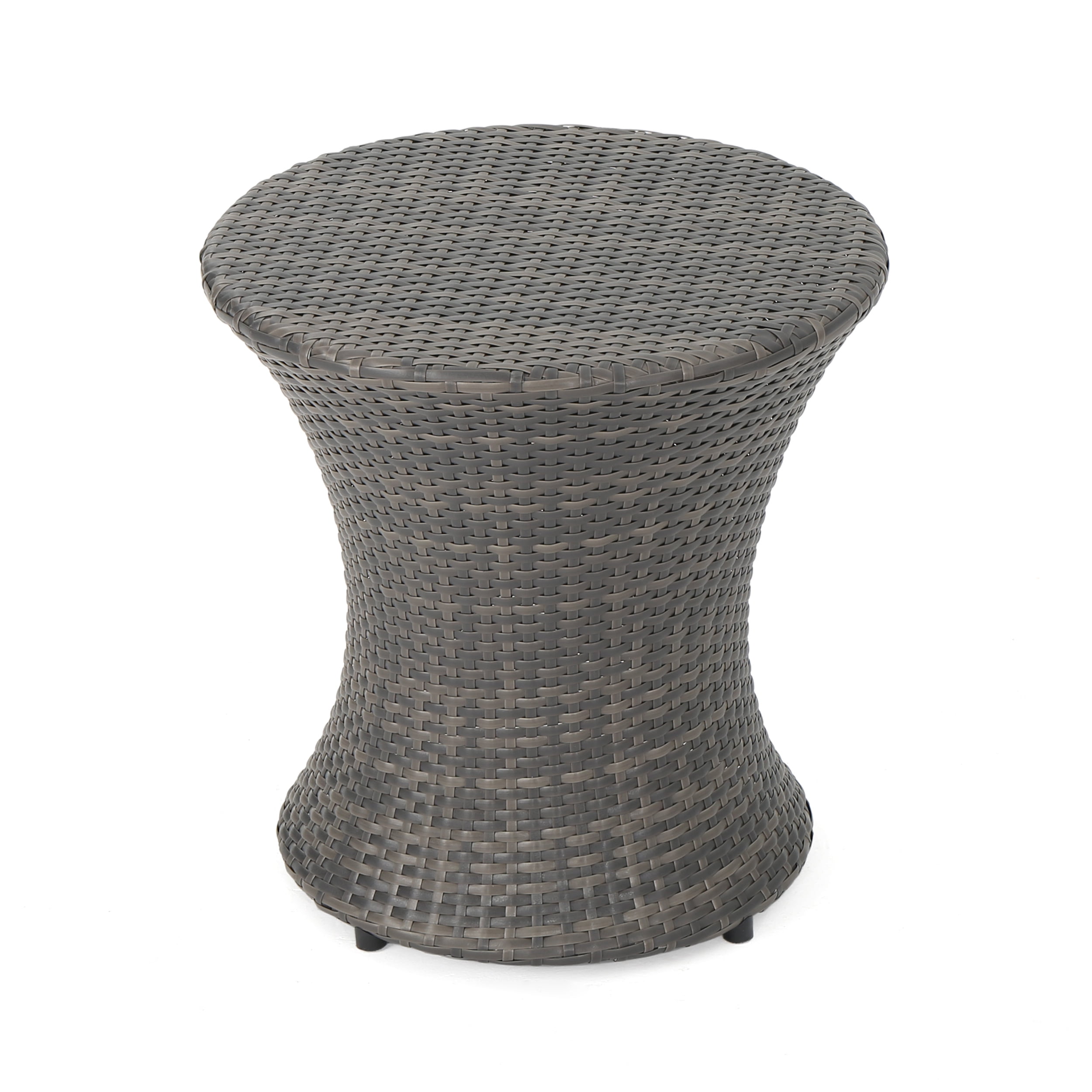 Outdoor Glassless Wicker Hourglass Side Table, Simple Decor End Table for Patio Garden, Gray