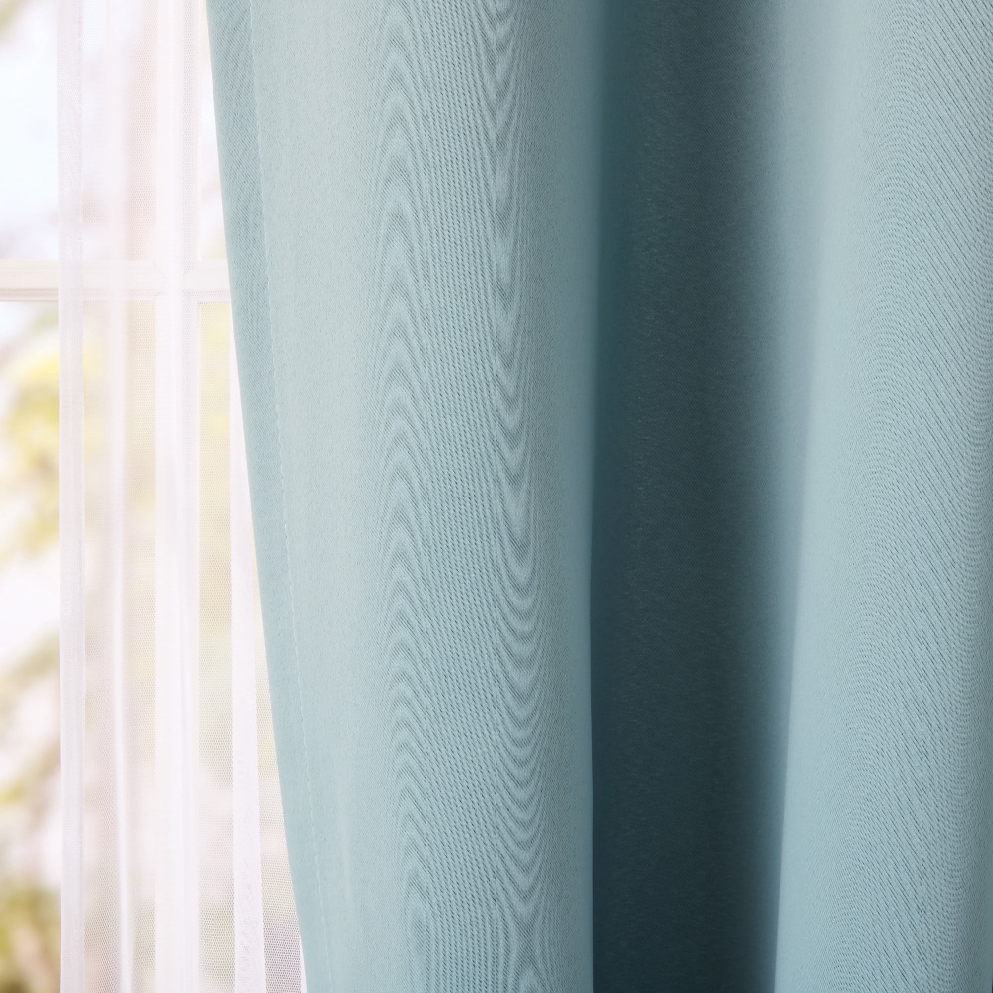 TOWN & COUNTRY LUXE Oslo Double Layer Indoor Curtains, Room Darkening and Sheer, Grommet Top, Energy Efficient, 2-Pack Set, 52"x84", Blue