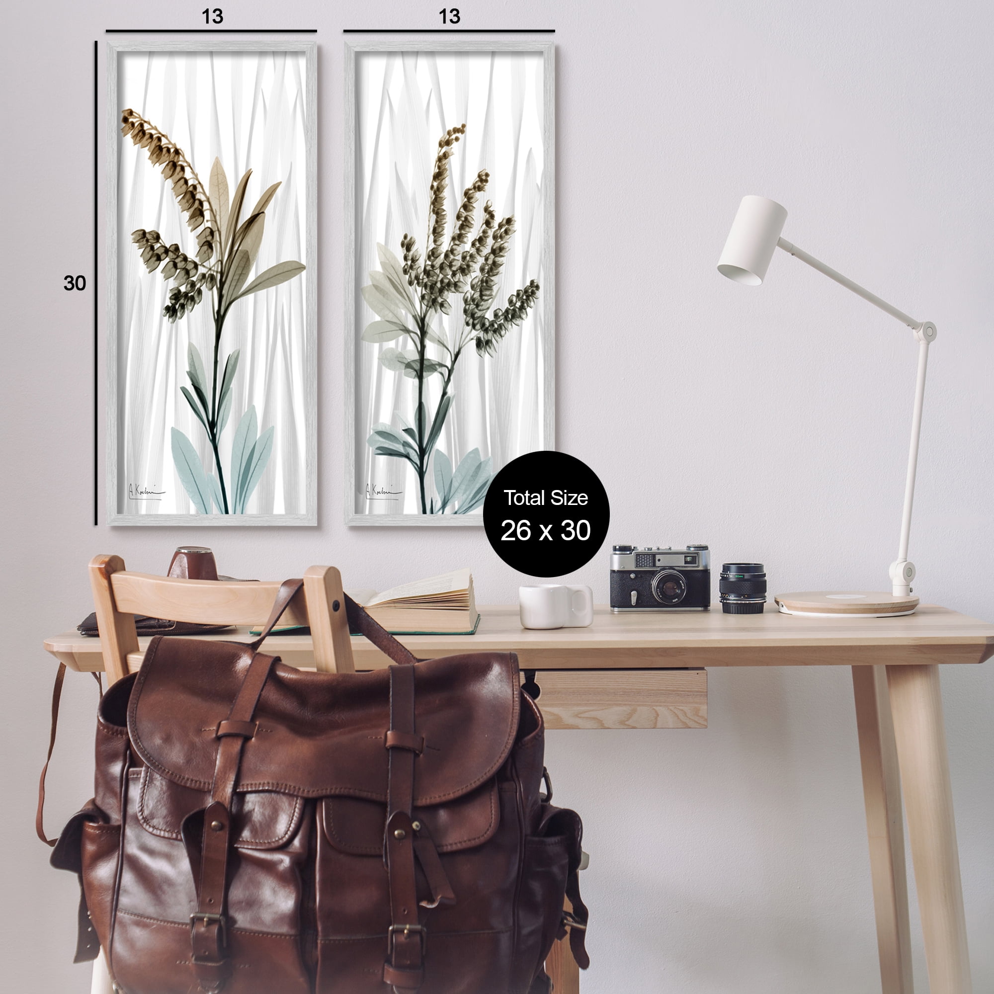 Stupell Industries Modern Snowdrops Flowers Botanical & Floral Painting Gray Framed Art Print Wall Art, 13 x 30, Set of 2