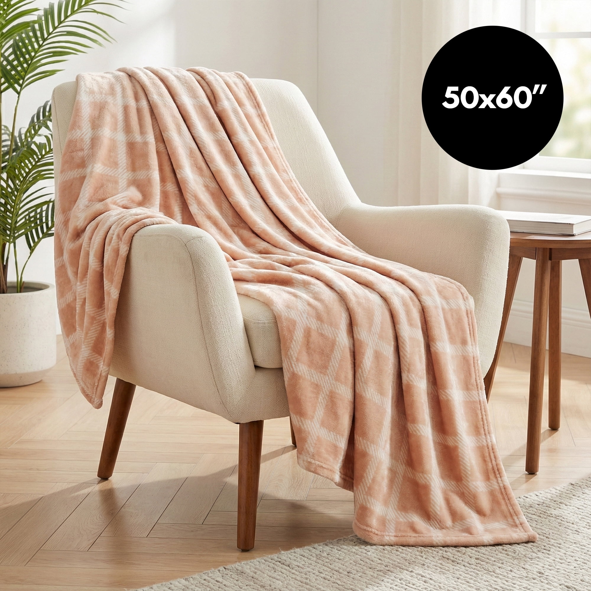 Fleece Throw Blanket - 50x60 Inch - Modern Dash Windowpane Design - Ultra Soft Warmth - Pink