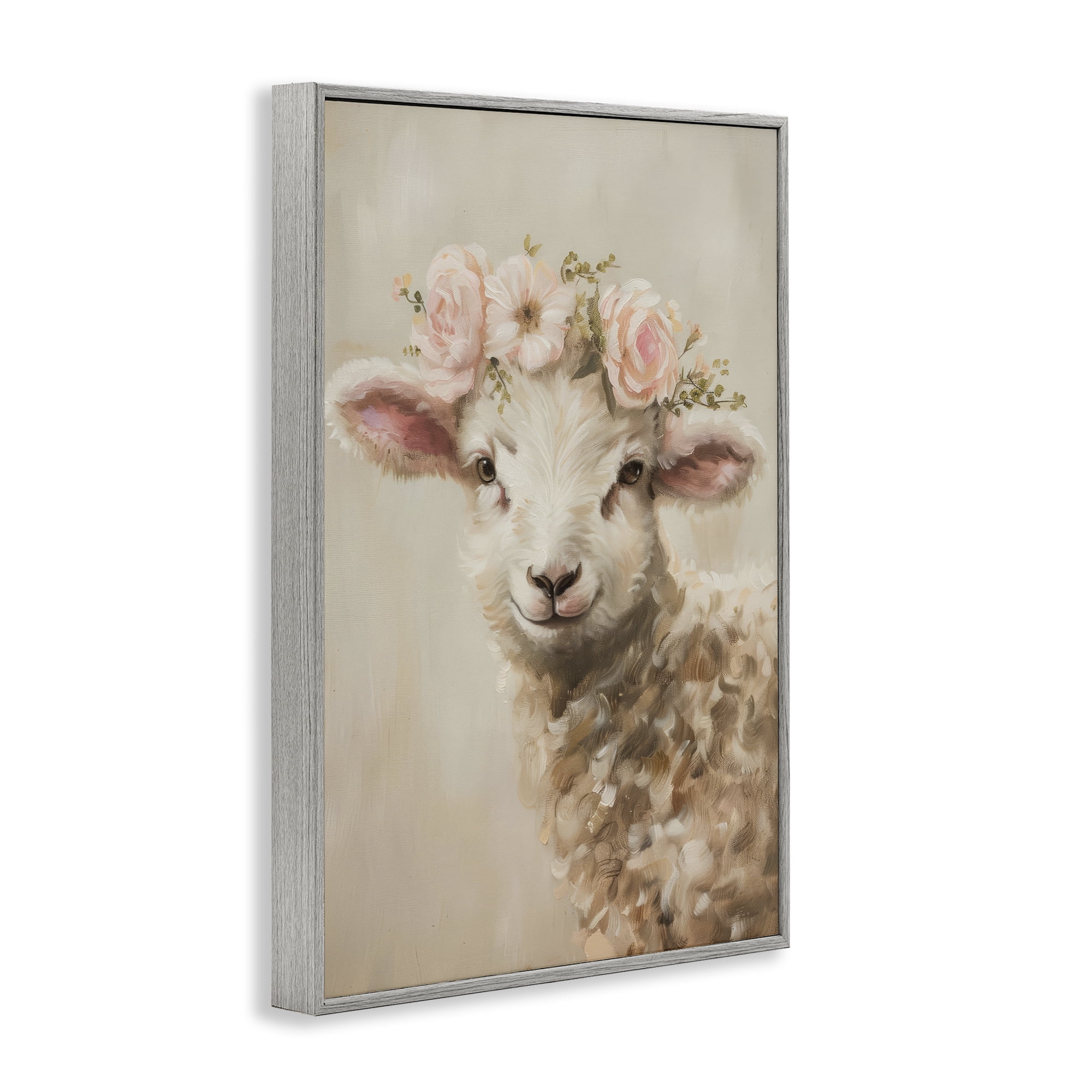 Stupell Industries Soft Floral Lamb Animals & Insects Painting Gray Framed Art Print Wall Art, 20 x 30