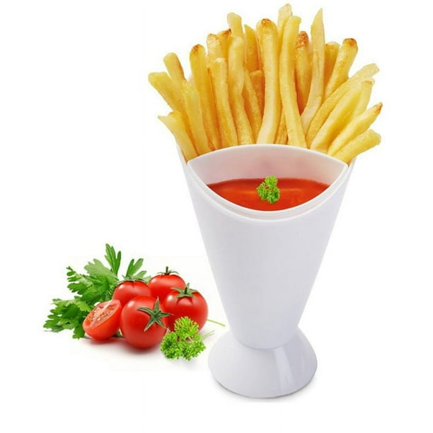 Soporte autónomo 2 en 1, cono para freír francés con vaso para inmersión, utensilios para patatas, vajilla, patatas fritas, soporte para cono, tazas para freír francés