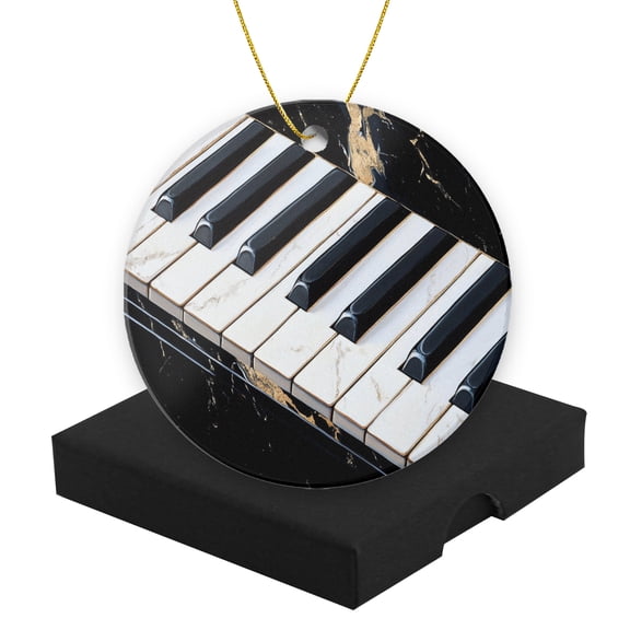 Round Christmas Ornament Ceramic Keepsake Holiday Christmas Decoration 2.95in - Neatly Arranged Black And White Keys