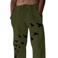 thumbnail image 3 of FASHIONWT Men Plus Size Bird Print Trousers Waist Drawstring Trousers Splicing Pocket Trousers Casual Full Length Trousers, 3 of 6