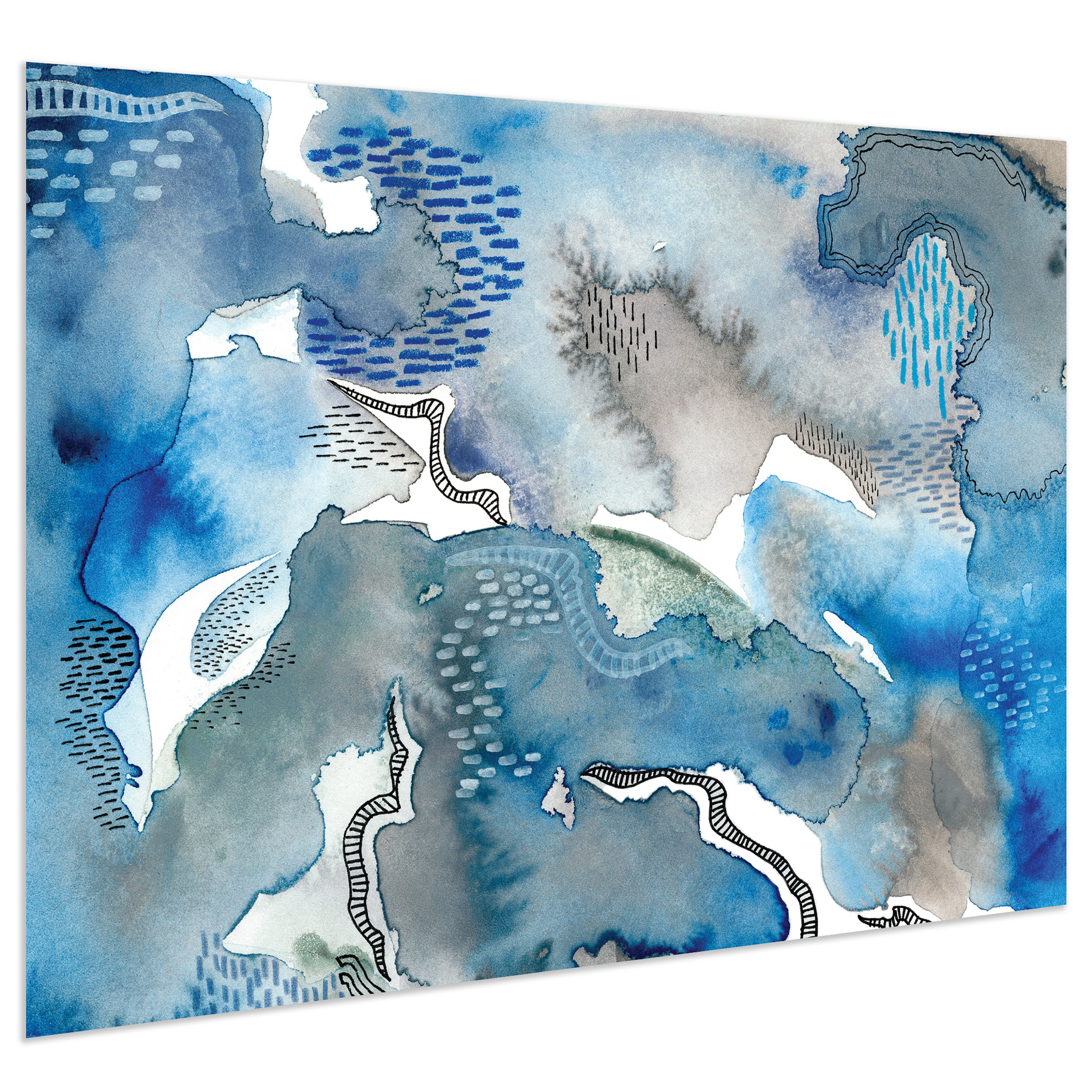 Empire Art Direct Subtle Blues II Frameless Free Floating Tempered Glass Panel Graphic Wall Art, 32" x 48" x 0.2", Ready to Hang