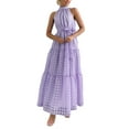 thumbnail image 3 of SUNSIOM Robe Longue pour Femme, Élégante Robe d'Été Sans Manches à Col Roulé à Carreaux, Robe Évasée, Robe de Cocktail avec Ceinture, 3 of 6