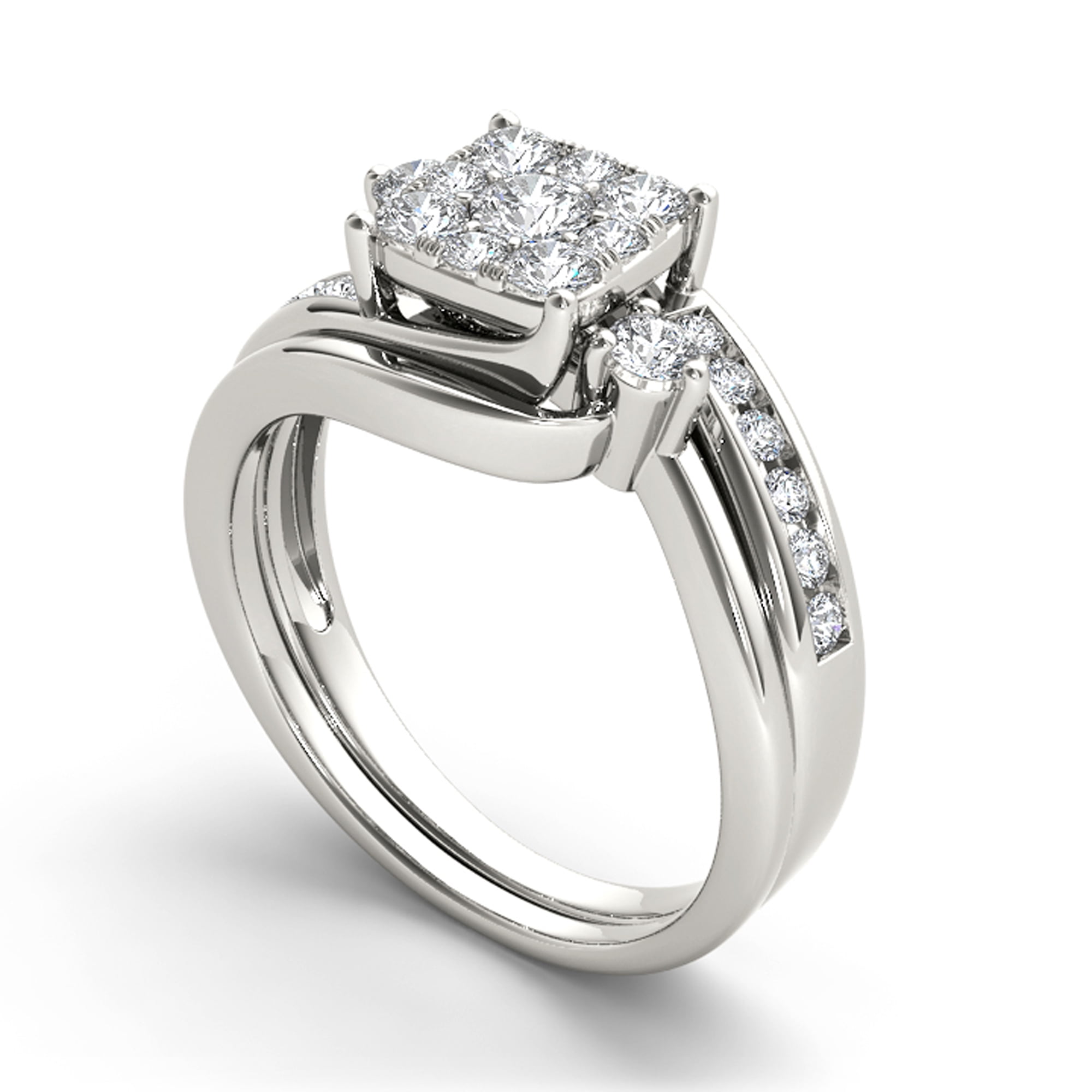 3/4 Carat T.W. Diamond 10kt White Gold Cluster Engagement Ring Set