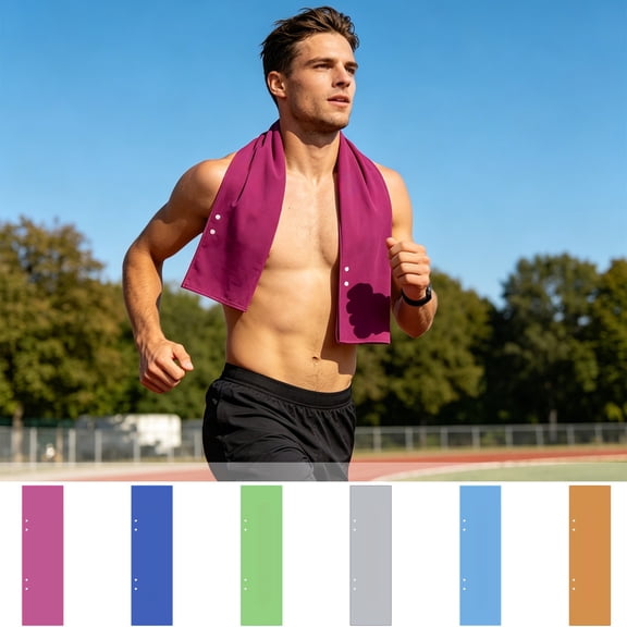 Yhmxh Cooling Towel with Snap Buttons, Sweat Absorbent Cooling Sports Towel for Running Cycling Workout, Quick Dry Breathable Cooling Neck Towel Wrap for Outdoor Workout Camping Hiking, 11.81"x39.37"