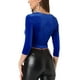 thumbnail image 3 of INSPIRAR CHIC Blusa de terciopelo recortada de manga 3/4 con escote en V para mujeres M Azul Real, 3 of 6