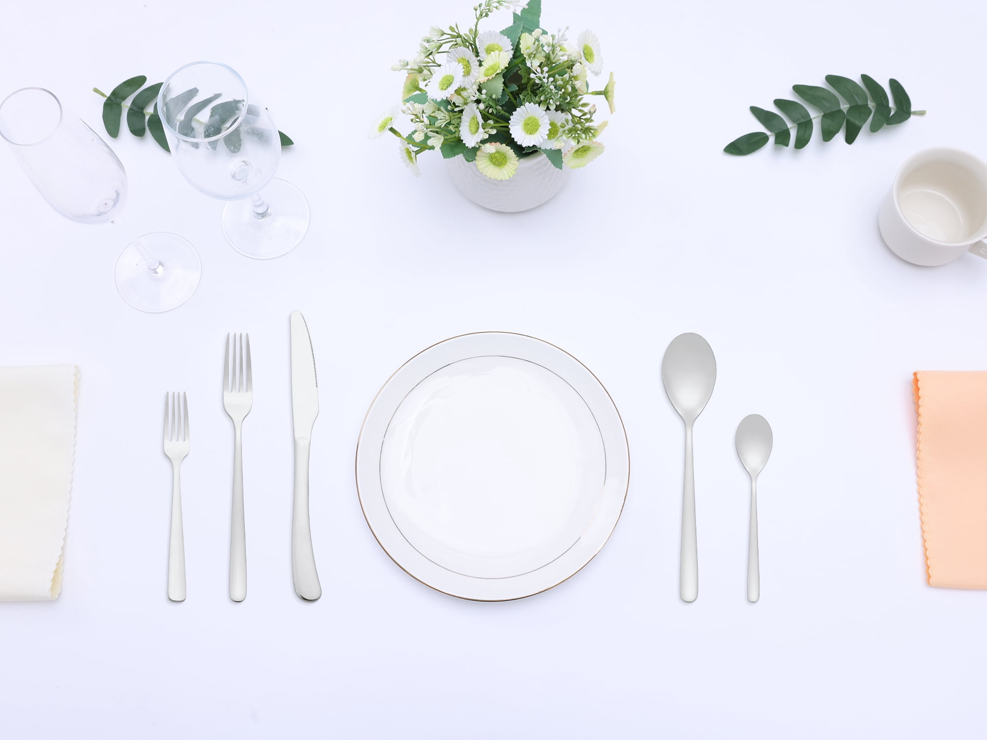 Unique Bargains 5 Pcs Silverware Set Stainless Steel Flatware Silver
