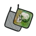 thumbnail image 2 of Caroline's Treasures Day of the Dead Green Skull Pair of Pot Holders, 2 of 3