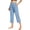 Sky Blue, variant on Nhthy Women's High Waist Linen Blend 7/8 Capri Pants, Elastic Waist Button Detail, Loose Comfort Fit Casual Cropped Trousers for Summer Beach Daily Gray XL