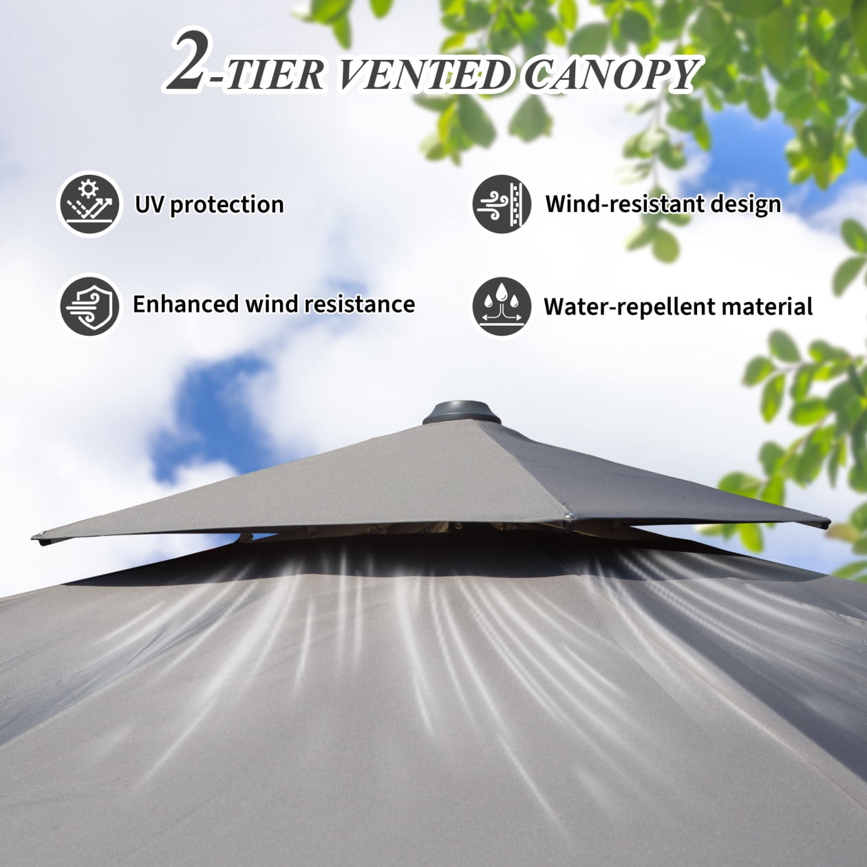 9'x 11' Offset Cantilever Patio Umbrella, 360° Rotation Rectangle Market Umbrella with 5-Position Tilt, 2-Tier Outdoor Table Umbrella with 9 Sturdy Ribs for Backyard, Pool, Gray (No Base)